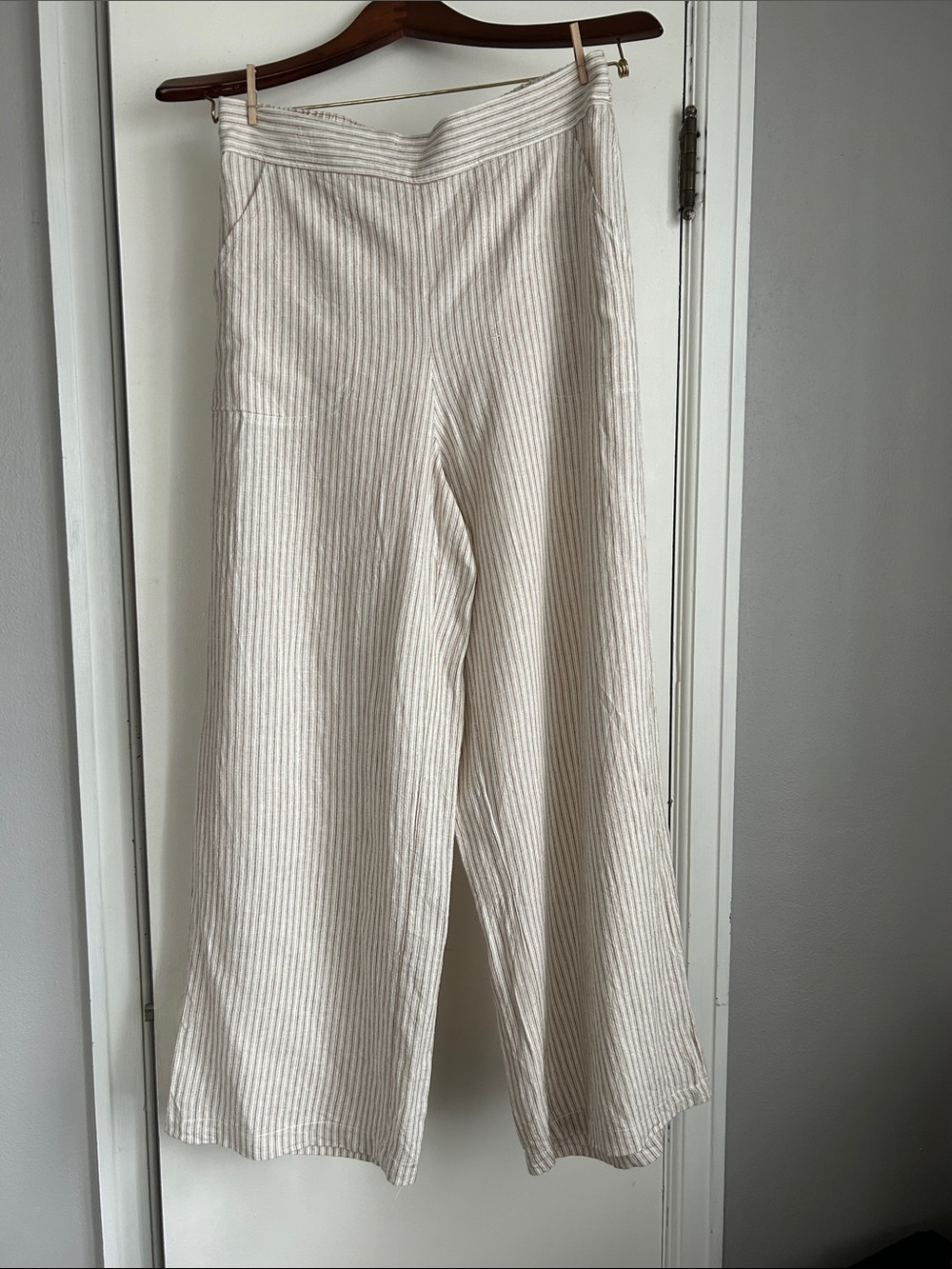 Lightweight Cream & Beige Striped Wide-Leg Pants